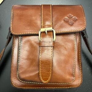Patricia Nash Cascina Crossbody Handbag Leather Cognac Brown Distressed